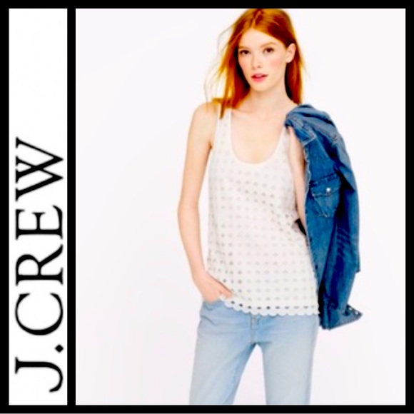 NWOT J.Crew Scoop Neck Eyelet Circle Tank - Picture 1 of 6